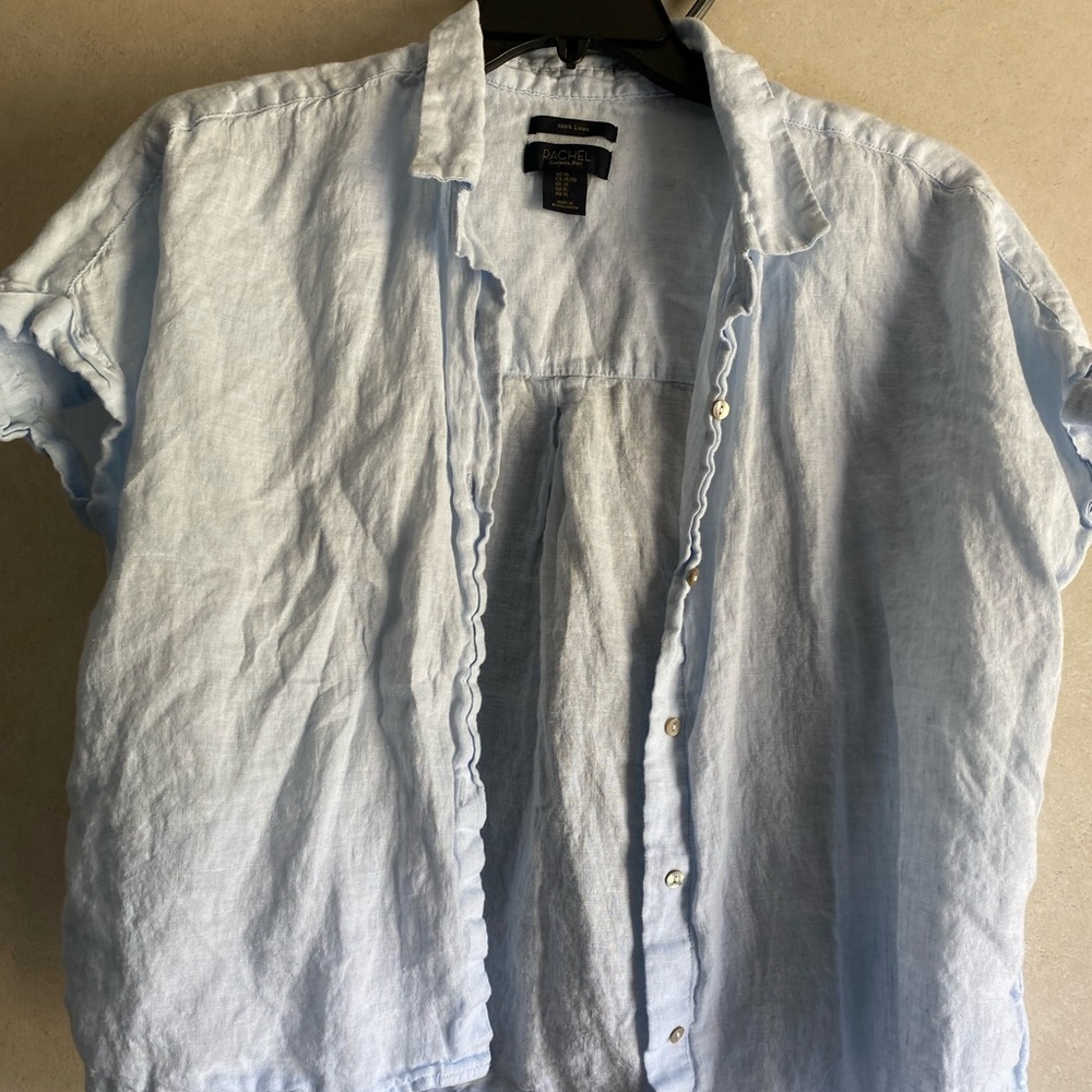 Rachel Roy Linen Boxy Button Up Shirt Short Sleeve shirt